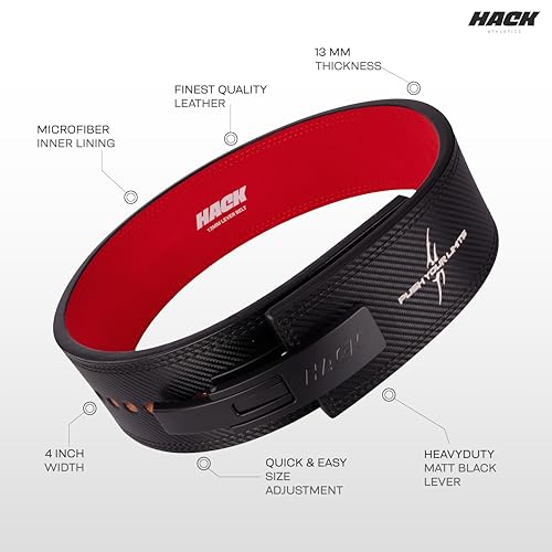 Image of Hack Athletics Premium 13MM Weight Lifting Lever Belt -Power Lifting Belt for Men & Women for Lower Back Support, Multipurpose Gym Workouts Deadlifts Squats Powerlifting (2-Claw) (Carbon Fiber, M)