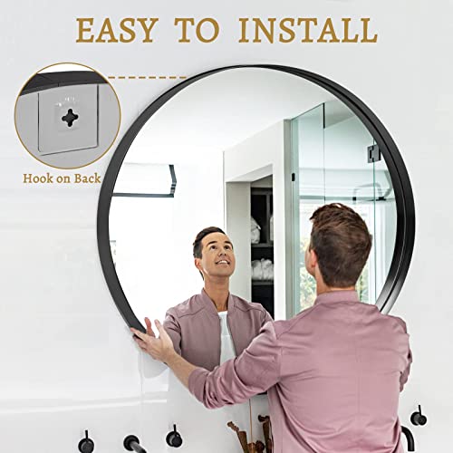 Neutype Round Mirror Circle Mirror 36 Inch Aluminum Alloy Frame Wall Mirror Large Vanity Hanging Decorative Mirrors For Entryway, Bathroom, Bedroom, Living Room (Black, Recessed) #TOP3