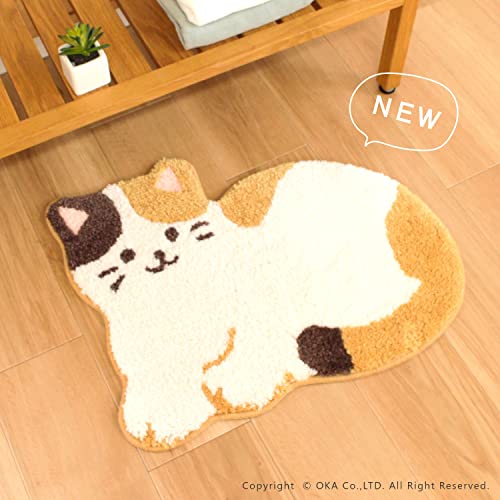 オカ(OKA) 洗えるラグマット ファンディット アニマル 約43cm×55cm みけねこ (かわいい 動物 ダイカット ペット) [2]
