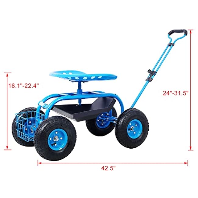 Garden Rolling Stool Cart with Wheels: 360 Swivel Seat & Tool Tray for Knee Recovery Gardening - Heavy Duty Steel Frame & Storage Basket for Mobility Limited Users-LO8CZdmC