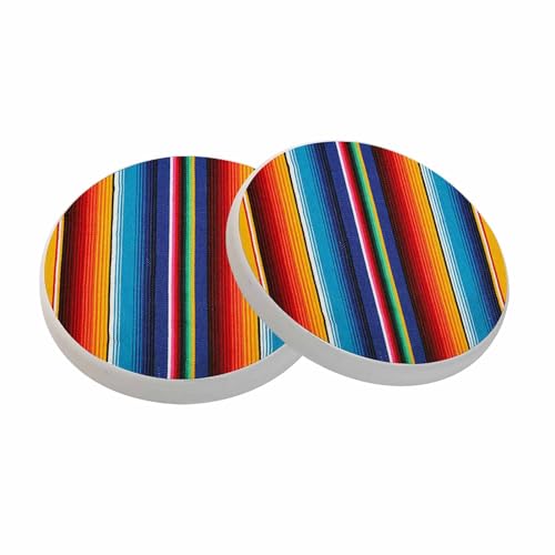 Colorful Mexican Coasters for Drinks Stripes Lines Art Feature Bright Absorbent Ceramic Drink Coaster for Coffee Wooden Table Home Decor Set of 2