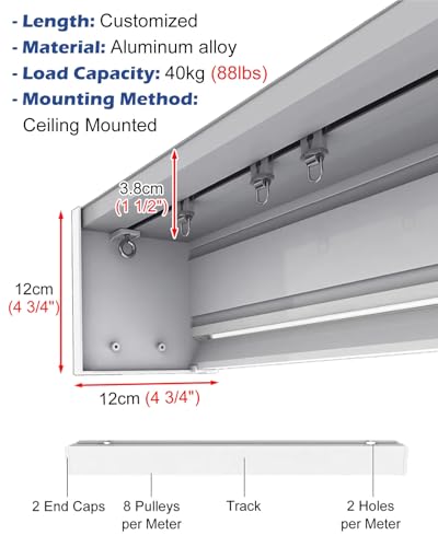 Riel para cortina de techo de un solo riel blanco con barra extra larga para panel de cenefa 7