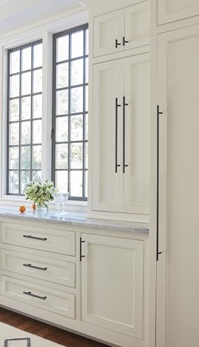 Image of Amerock 30-1 /4 inch Bar Pulls Matte Black Drawer Pull | 30-1 /4 inch (768mm) Center-to-Center Mounting Distance and 33-7 /16 inch Overall Length, Durable Carbon Steel Cabinet Hardware