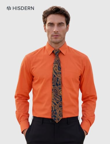 Image of HISDERN Mens Dress Shirt with Tie Pocket Square Set Classic Button Down Shirt Matching Tie Long Sleeve Shirts
