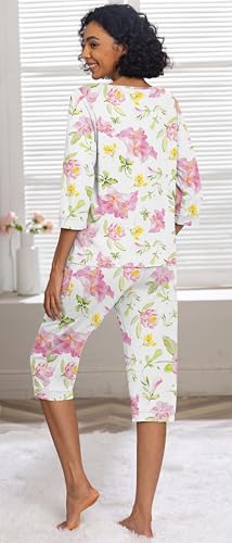 Image of PrinStory Womens Pajama Sets Capri Pjs Soft Lounge Sets XS-4XL