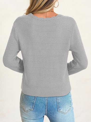 Image of Saodimallsu Womens V Neck Cardigan Sweaters Button Up Cropped Boho Knit Long Sleeve Loose Trendy Sweater Tops