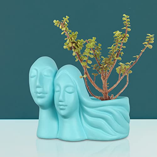 Image of Lasaki Couple Aqua Ceramic Pots for Indoor Plants, Planters, Flower, Pots, gamla, Outdoor, Balcony, Home, Garden, Office Decor, Succulent Pot(L - 16 X W - 10 X H - 14.5 cm)(Plants not Included)