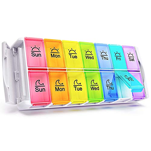 AUVON Quick-Refill Weekly Pill Box (Twice a Day), Refill Your 7 Day Pill Organiser Case Much Easier and Faster