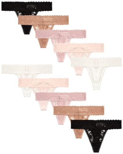 Jessica Simpson Women's Thong Underwear - 10 Pack Microfiber Stretch Lace Panties Soft & Sexy Lingerie