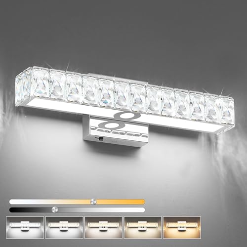 Image of SOLFART Crystal Vanity Lights for Bathroom, 5 Color Adjustable Dimmable,16.5 Inch LED Bathroom Vanity Light Fixtures 5CCT