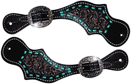 Showman Ladies Leather Teal Buckstitch Design Spur Straps
