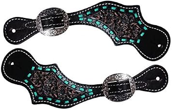 Showman Ladies Leather Teal Buckstitch Design Spur Straps