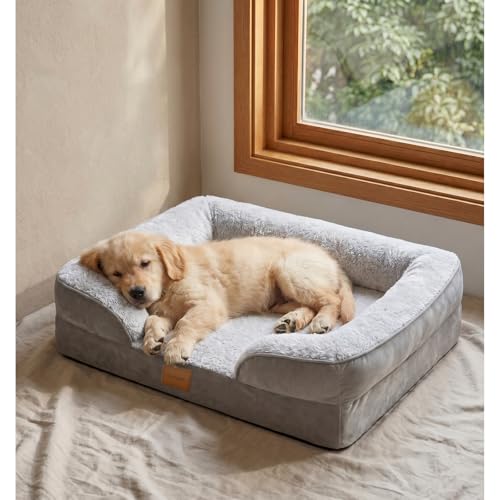Image of Orthopedic Dog Bed,Waterproof Memory Foam Dog Bed with Washable Removable Cover, Featuring Waterproof Lining and Non-Slip Base,Bolster Dog Couch,Suitable for Use with Dog Crate and Indoors.