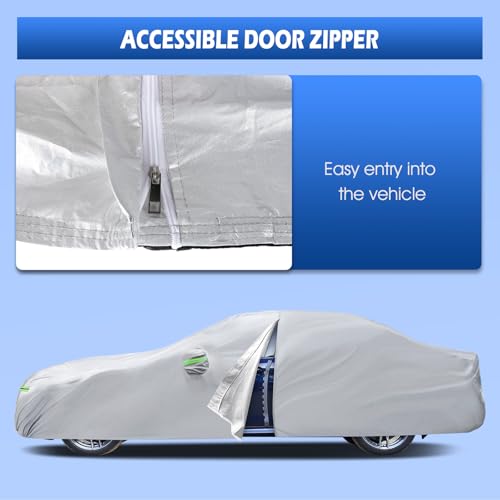 Image of Car Cover Fit for BMW 5 Series 528i 530i 535i 540i M5 M550i M550 (2007-2025), Migaven Waterproof Full Exterior Cover Sun Rain Protection with Door Zipper, Silver