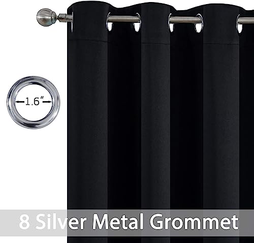 Yakamok Blackout Curtains Room Darkening Thermal Insulated Window Panels,Solid Grommet Top Drapes for Bedroom/Living Room(52Wx90L, Black, 2 Panels)