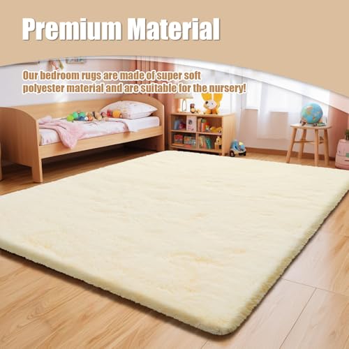 Shag Area Rug for Bedroom 5x8,Ivory Fluffy Area Rugs for Living Room,Soft Fuzzy Rug Non-Shedding Indoor Plush Carpet for Kids Bedroom Nursery Dorm Home Decor