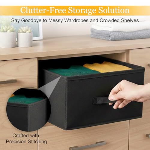 Image of GLUN Pack of 1 Black Foldable Storage Organiser Box with Label Holder, Wear & Tear-Resistant Fabric, Water-Resistant Portable Fabric Closet Organisers, Shelf Baskets for Storage