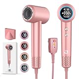 Hair Dryer, 1500W High Speed 110000 RPM Blow Dryer with Plasma Tech (Positive+Negative Ionic), LCD Display, 5 Modes, Thermo-Control, Low Noise, Fast Drying Hair Dryer for Home or Travel (Rose Gold)