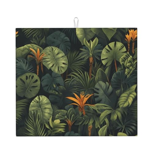 Tapete de secado para cocina HHGFASD Lush Greenery Pattern Ultra absorbente, reversible y elegante tapete de encimera de cocina