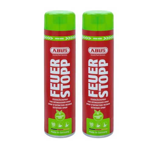 ABUS Feuerlöschspray Feuerstopp AFS625 fluorfrei - 2er Set - handlicher Feuerlöscher gegen Entstehungsbrände der Brandklassen 5A und 5F - lange Haltbarkeit - für Haushalt, Küche, Camper und Grill