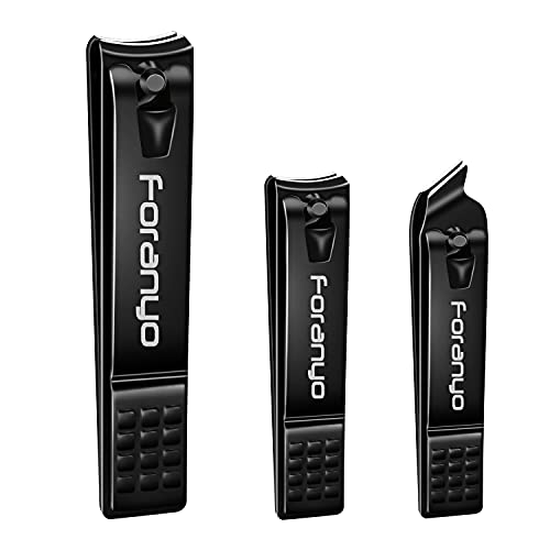 Nail Clipper Set, Sharp Stainless Steel Nail Clippers for Thick Toenail & Ingrown, 3 Pcs Nail Clipper Cutter for Men and Women (Black)