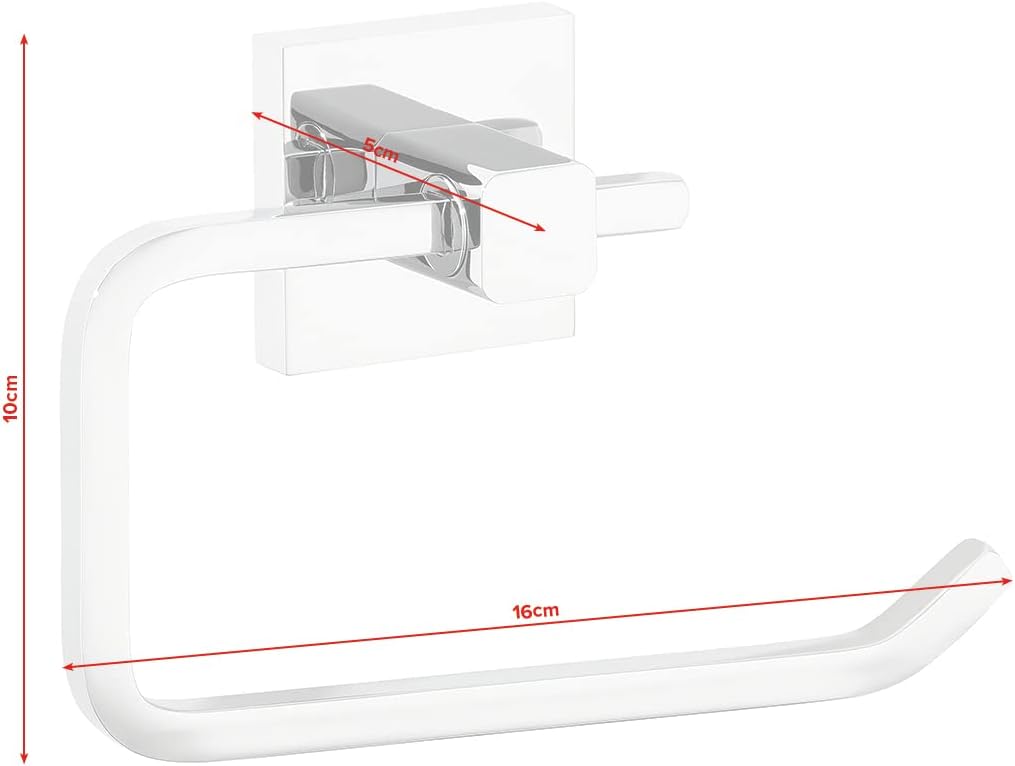 tesa DELUXXE Toilet Paper Holder Without lid - self-Adhesive Paper Hanger - Design, Chrome Metal - 99 mm x 160 mm x 45 mm