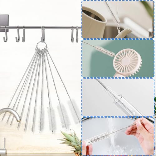 Image of Ixiaoyoo 11 Pcs Cleaning Brushes Set, 8 Inch + 60 Inch Cleaner Brushes | White Nylon Brushes Kit for Bottles, Tumbler, Sippy Cups, Pet Waterers, Drinking Straws, Pipes, Sink Drain, Fish Tank, Hose