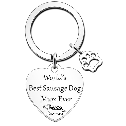 JETTOP Sausage Dog Mum Gifts-World's Best Sausage Gift Sausage Mum Keychain Friend Funny Gifts for Birthday Christmas Mothers Day Sausage Dog Keyring, Silver, One Size
