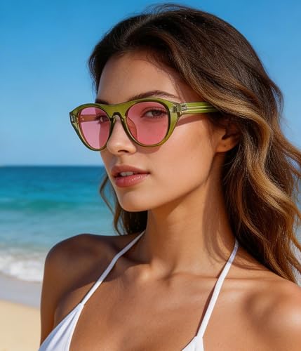 Image of EYLRIM Retro Oval Cat Eye Sunglasses for Women Men Trendy Flat Top Narrow Cateye Shades UV400 Protection