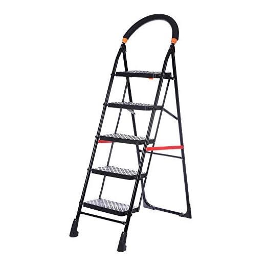 NHR Premium heavy steel 5 Step Foldable Ladder, Ladder, stairs, step stool, Anti Skid ladder for home and Office Use Safety Clutch Lock