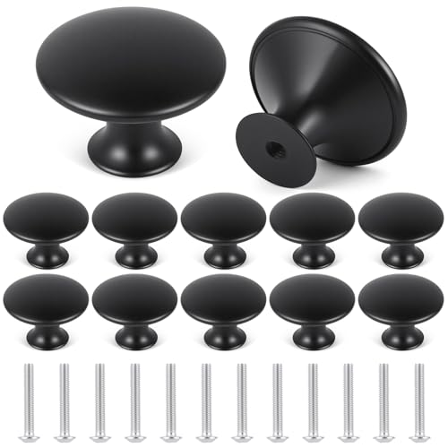 OSDUE Lot de 12 Boutons Placard Vintage Chic en Inoxydable Antique, 30mm Bouton de Meuble Noir Ronds Poignee de Tiroir Boutons de Portes pour Commode Armoire...