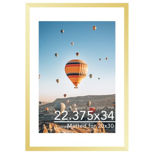 Image of JCJMY 22.375x34 Picture Frame with 20x30 Mat, Display Photo 20x30 with Mat or 22.375 x 34 Without Mat, Wall Hanging Large 22.375 by 34 Poster Frame with Plexiglass, Gold