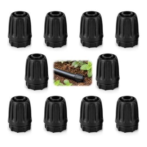 10 Pièces Raccords D'irrigation Goutte à Goutte, pour Tuyau 13mm, Raccord de Tuyau avec Embout 1/2 Pouce, Adaptateur Bouchons D'irrigation Droits Durable, pour Jardin et Pelouse, Noir