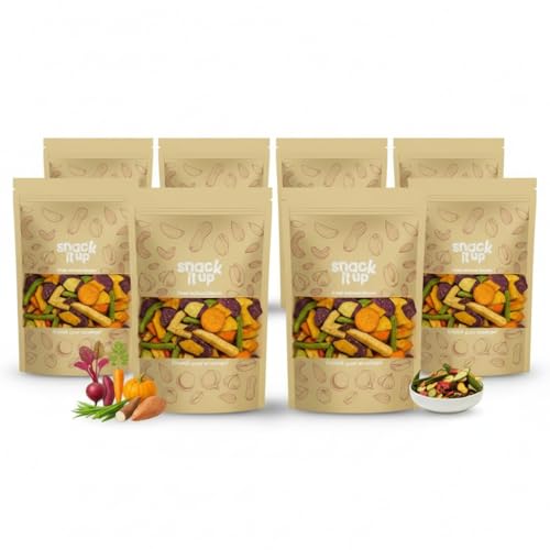 Image of Snack It Up Vacuum Roasted Mix Vegetable Chips (90g x 8) | Made with 8 Real Vegetables | Low Oil, High Fibre, Vegan, Gluten Free, Plant Based | Crispy Airfried Dehydrated Healthy Chips | Organic, Zero Preservatives, Clean Label Indian Healthy Snack