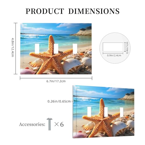 Placa decorativa para interruptor de luz triple con diseño tropical de conchas de mar 6