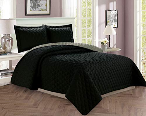 Celine Linen Luxury 3-Piece Bedspread Coverlet Diamond Design Quilted Set with Shams - All Season Heavy Weight- - Wrinkle & Fade Resistant- King/California King, Black/Gray