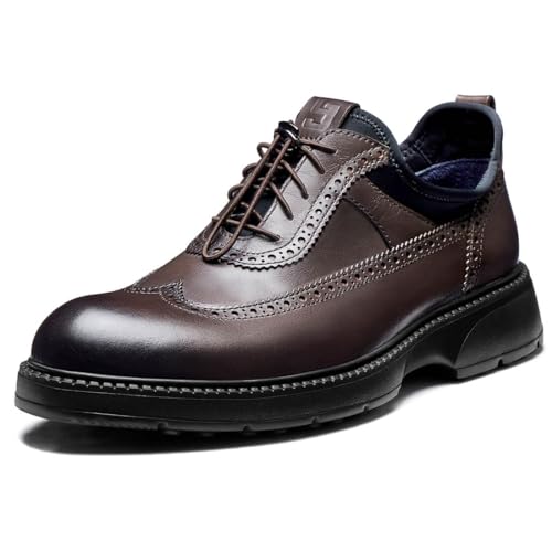 Image of Men's Dress Shoes Casual Genuine Leather Wingtip Oxford Shoes Comfort Formal Business Wedding Derby Sneakers