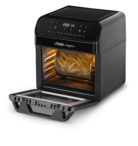 Ufesa Magister Heissluftfritteuse XXL, Airfryer 12 L, 12 Programme, 200ºC Temperatur, Digitaler Touchscreen, 6 Zubehör Mit Drehspieß, 1850 W, BPAfrei, Amazon-Exklusiv, Black