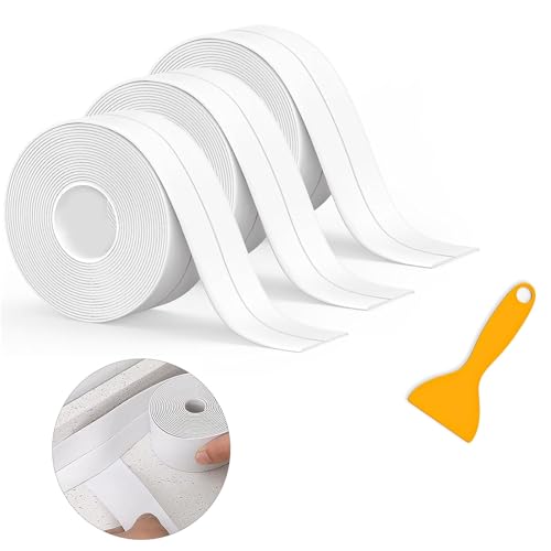 Bath Sealant Strip, 3 Rolls Bathroom Sealant Tape, Self Adhesive Caulk Strip Sealant Tape for Kitchen, Toilet, Wall Corner with Sealing Tool, White（11FT）