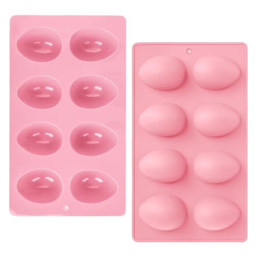 2Pcs 8-Cavity Silicone Easter Egg Molds Egg Shaped Cake Pop Mold Baking Supplies for Making Chocolate Jello Candy (Pink)