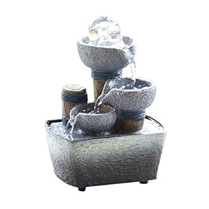 Feng Shui Wheel Indoor Fountain European Style Rockery Landschap Creative Gift Living Room Office Decoration Desktop Fountain Vijverfonteinen (Color : Grijs, Grootte : 5.51 * 4.72 * 7.48inches)