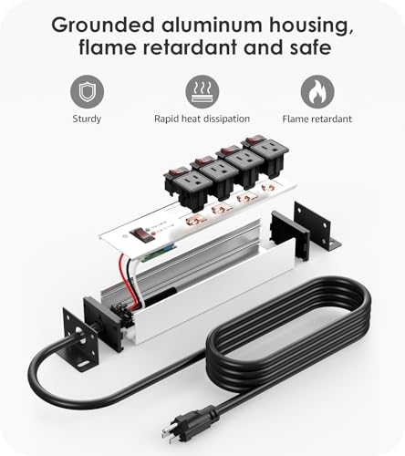 Image of CCCEI 2PCS Heavy Duty Power Strip Surge Protector 20 AMP Individual Switches. 12 Gauge Extension Cord with Multiple Outlets. Garage, Shop, Industrial Wall Mount Electric Extender. 15FT, Silver.