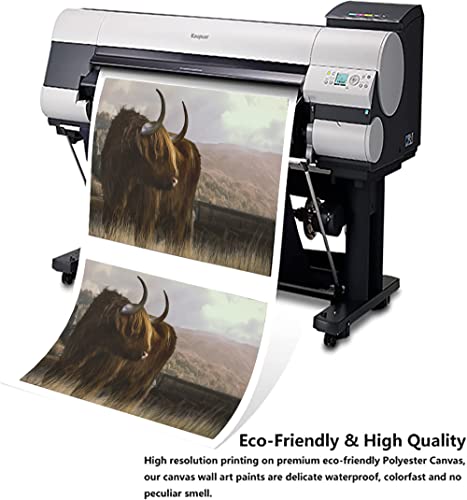 Scenery Wall Art Rustic Landscape Oil Painting River Buffalo Canvas Printed Poster Decoration Picture Sky Background Wall Art Indoor Decorative Poster With Framed Ready To Hang - 24 "H X 36 "W #TOP5