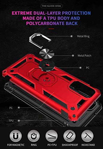 Casenn Compatible With Samsung Galaxy S20 Fe 4G&5G Case With Ring Stand Magnetic Car Mount 360 Degree Grip Holder Kickstand Shockproof Bumper Drop Tested Protective Silicone Armor Cover - Red #TOP6