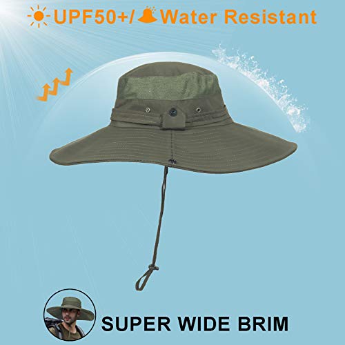 Image of Super Wide Brim Sun Fishing Hat Safari UPF50+ Bucket Boonie Cap for Gardening Hiking Camping