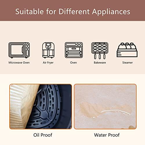 Air Fryer Paper Liners Disposable 50pcs 6.3"/16cm Non-Stick Air Fryer Liners Food Grade Parchment Baking Paper for Air Fryer Oven Microwave Frying Pan