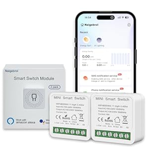 2PACK WiFi MINI Smart Light Switch，Neutral wire required，DIY Home Automation，Works Alexa/Google，16A 4000W High-Power 2 Way，Voice/Remote Control，Universal light-Controlled Circuit Breaker