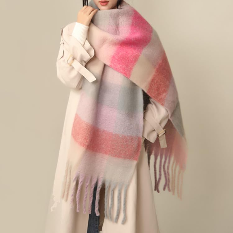 Chunky Winter Scarfs for Women Cold Weather Warm Knit Thick Plaid Scarf Long Large Oversized Checked Scarves - Image 3