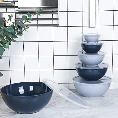 Boxedhome Bpa Free Plastic Round Mixing Bowl With Lids, 12 Pack Nesting Bowls With Lids Set, Microwave And Dishwasher Safe Prep & Serving Bowls Great For Mixing, Baking, Serving (Haze Blue, 12Pcs) #TOP4