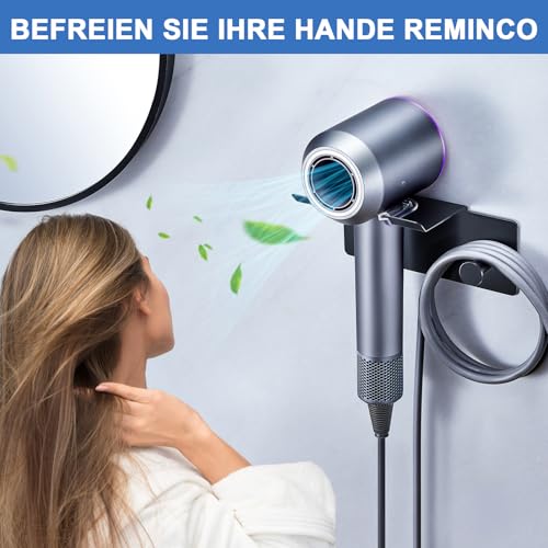 Föhnhalter Ohne Bohren, Fön Halterung, Fönhalter Wand Ohne Bohren Metall, Selbstklebend Haartrocknerhalter, Föhnhalter Wandhalterung, Fönhalterung für Bad Schlafzimmer Barbershop Hotel (Schwarz)